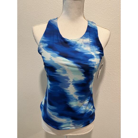 ID Ideology Womens Printed Shelf-Bra Tank Tartan Blue Choose Your Size New B71 - Picture 1 of 8